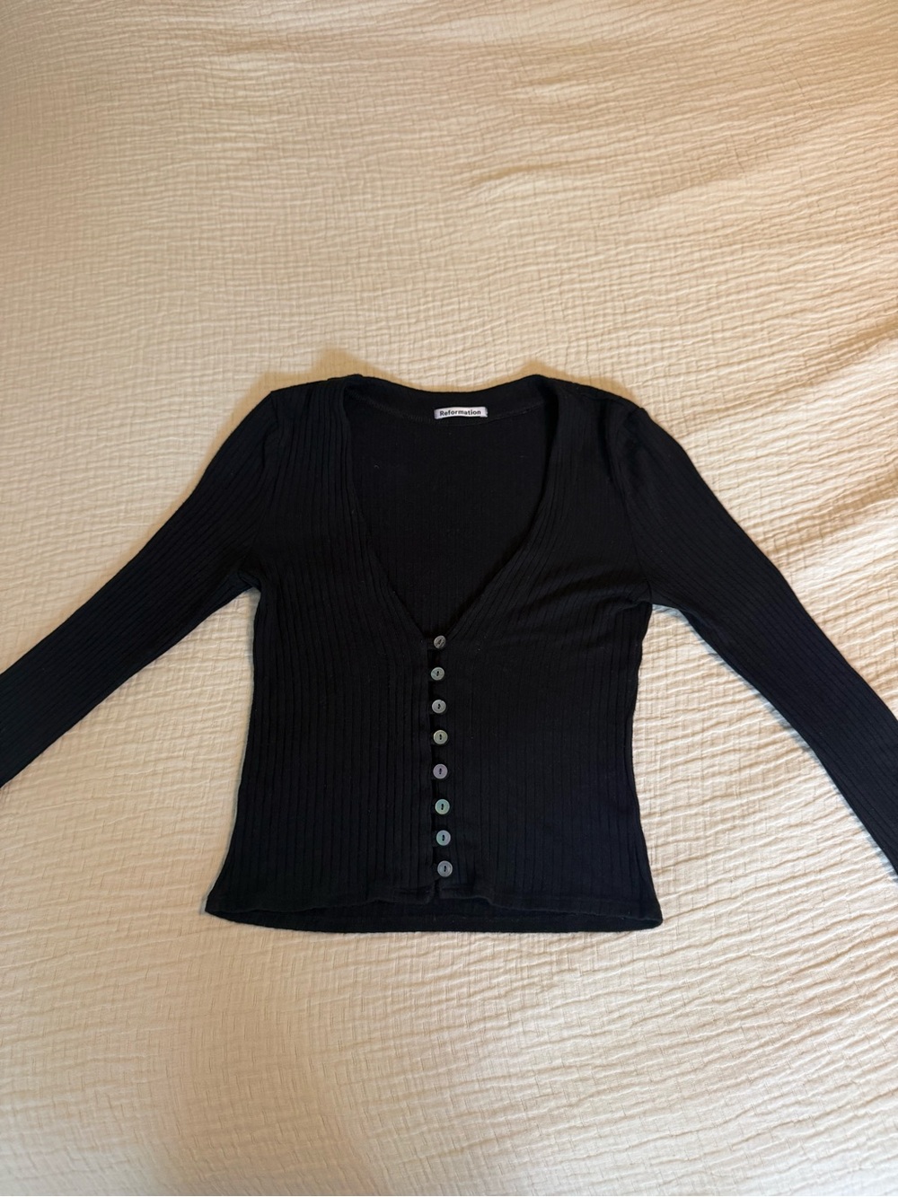 Reformation Black V-Neck Button-Front Ribbed Sweater - Picture 4 of 4